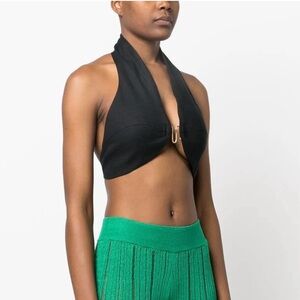 cult gaia Black Halter Crop Top with Center Hardware